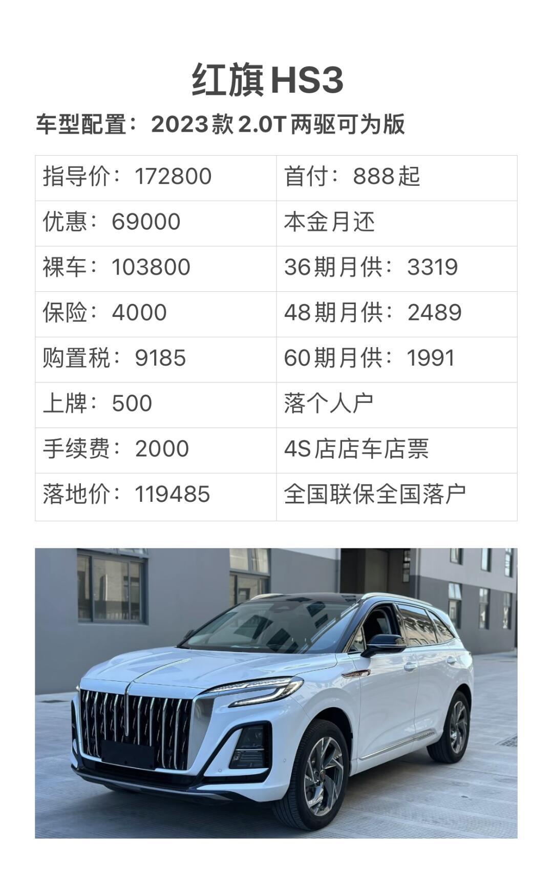 红旗HS3 2023款落地价详解，购车费用全面解析，红旗HS3 2023款落地价及全面购车费用解析